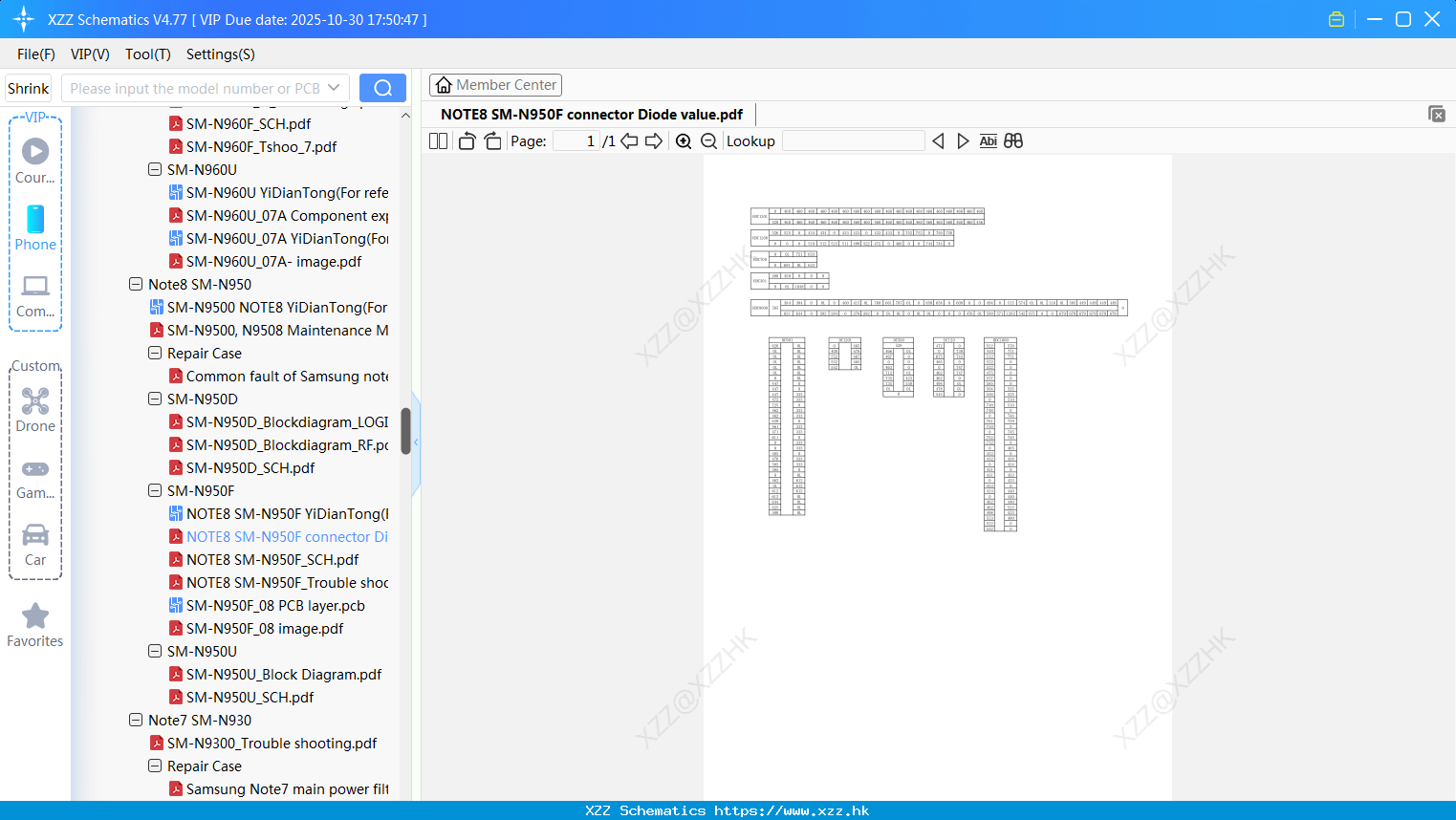 Samsung NOTE8 SM-N950F Connector Diode Value